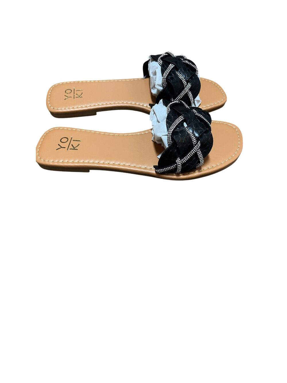 Yoki Alabama Black Rhinestone braided slide sandals size 7